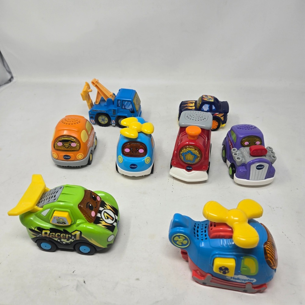 VTech Go Go Smart Wheels Vehicle Lot 8 Piece Set Helicopter Train Race Car Tow